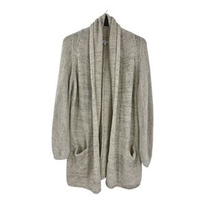 Vince Wool & Yak Long Open Front Pockets Knit Oversized Cardigan Oatmeal SZ S